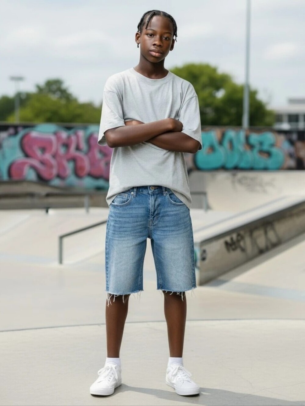 H& M Comfort Stretch Skim Fit  Boys (16) Blue Denim Shorts